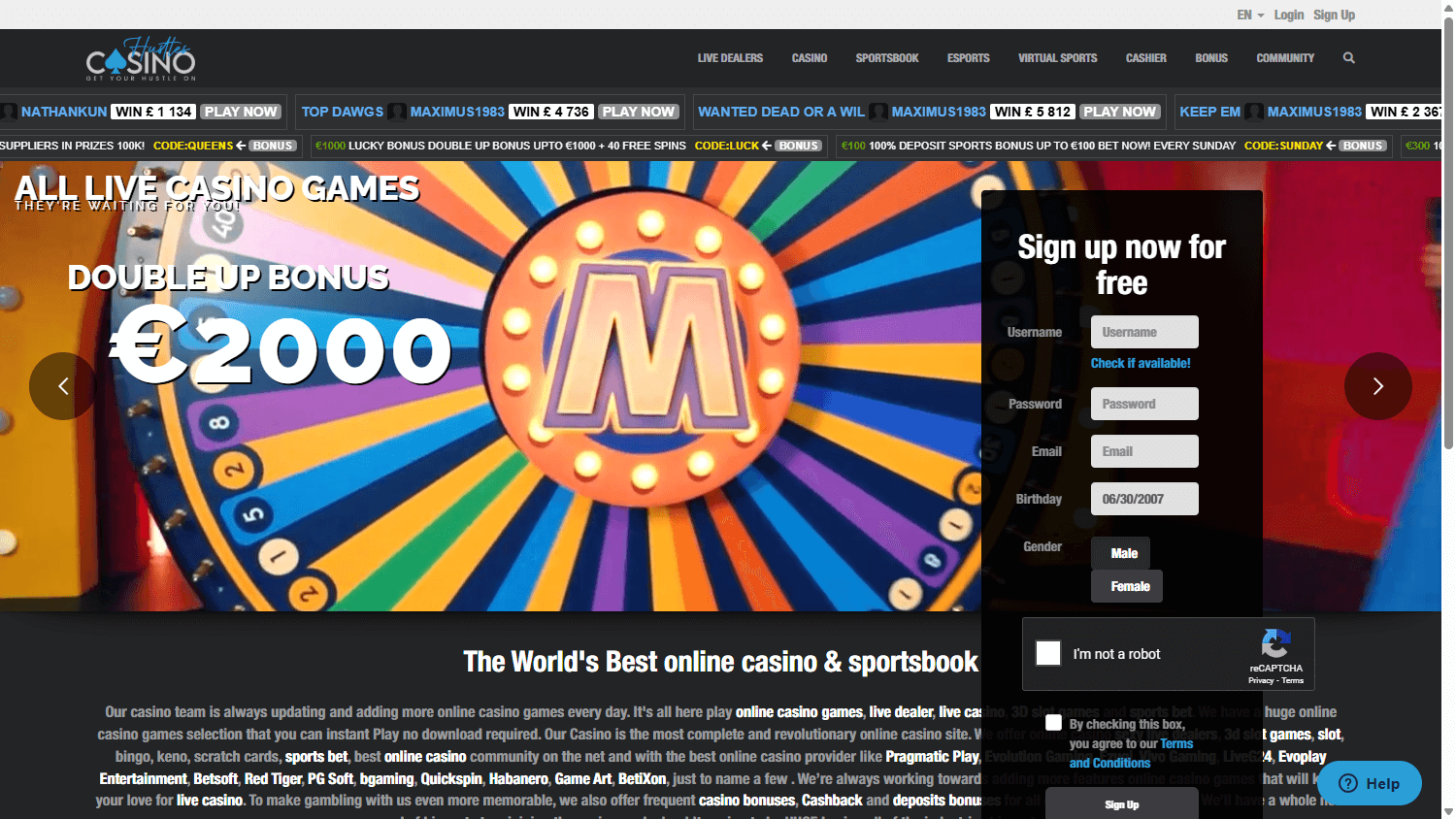 Hustles Casino Desktop screenshot